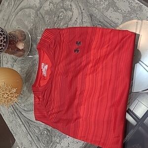 UA heat gear TECH PRINTED STRIPPED RED TEE SHIRT XL NEW
